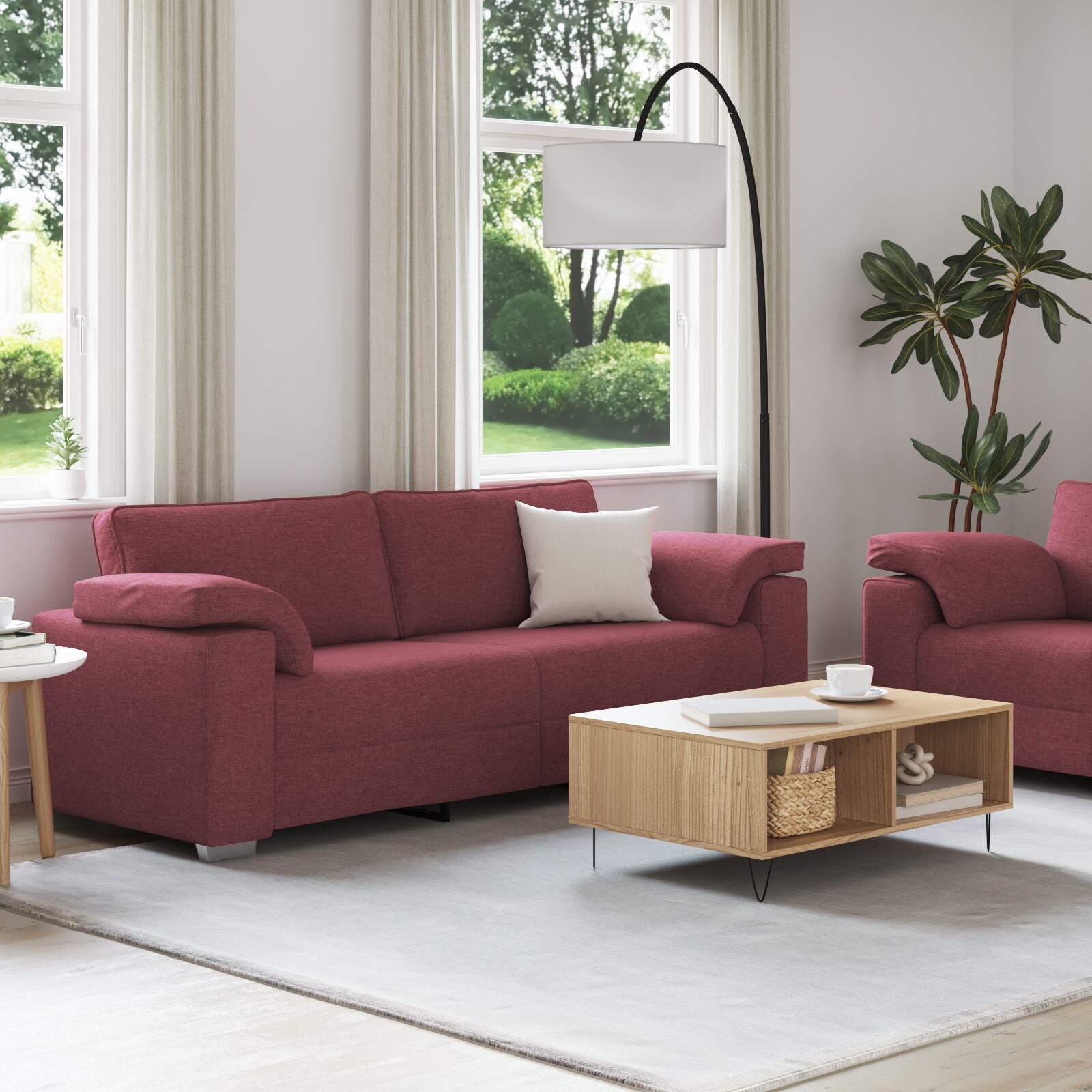 2 Delige Sofa Set Met Kussens Wijnrode Stof