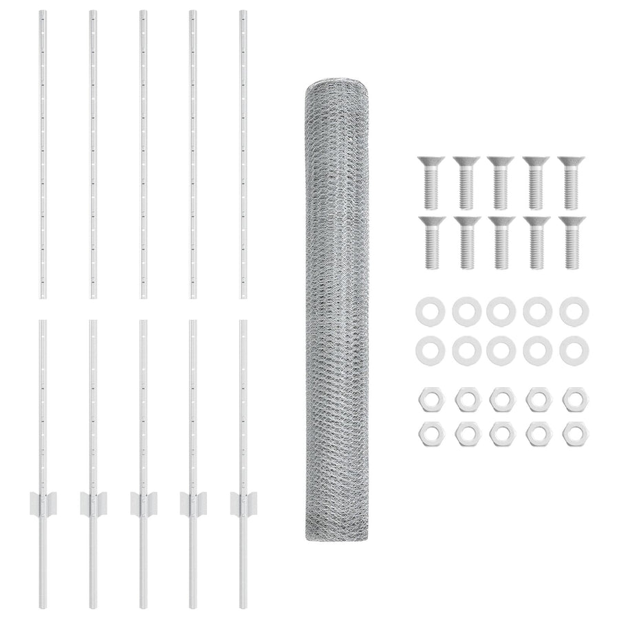Hekpalen 10 Stuks U-Vorm 120 Cm Gegalvaniseerd Staal,  Hexagonaal Hek 1,2X10 M Gegalvaniseerd Staal
