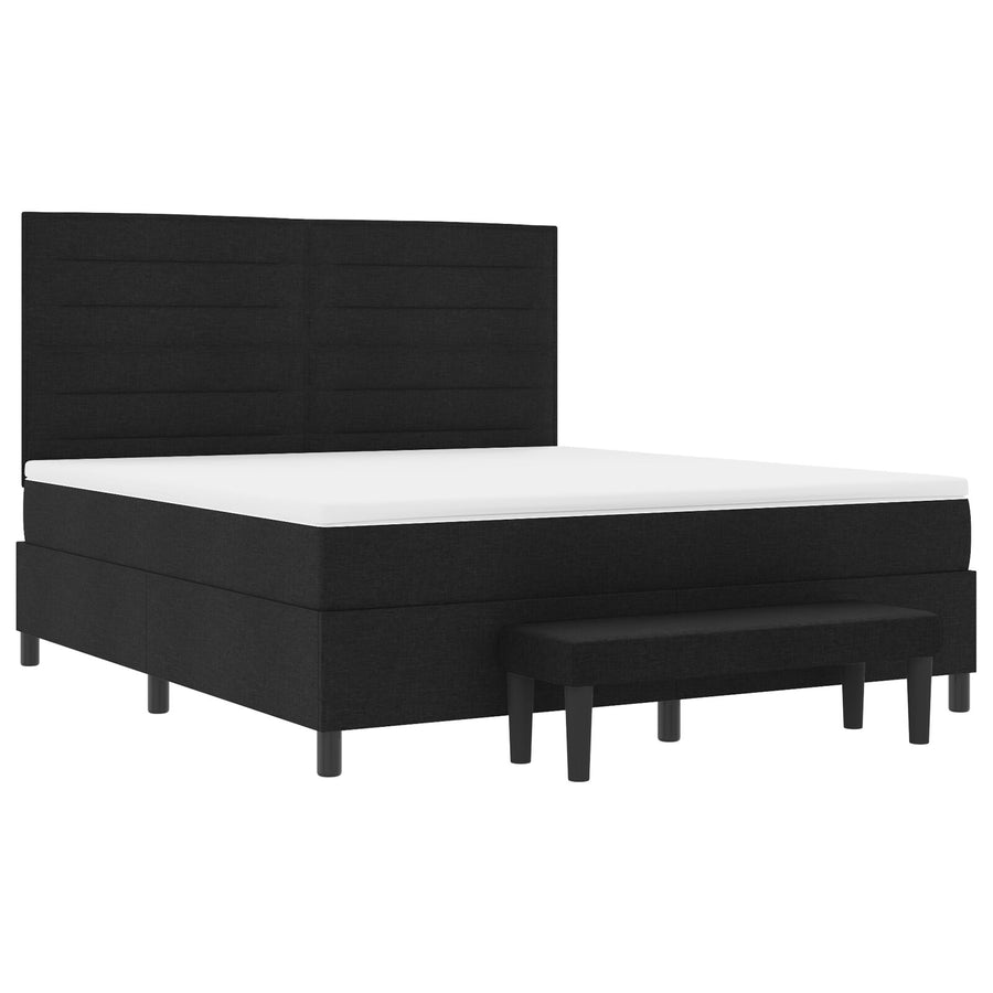 Boxspring Bed Met Matras & Bank Stof Zwart 180 x 200 cm Lijnen ontwerp