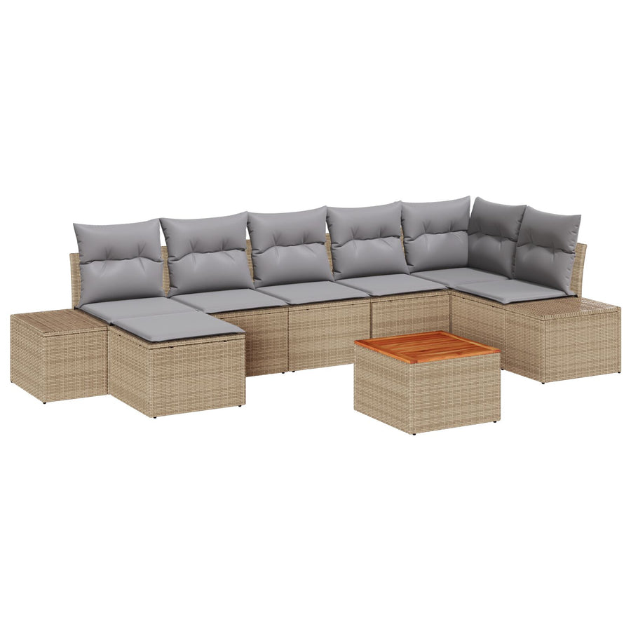 8-Delige Tuinset Met Kussens In Beige Poly Rattan Acacia