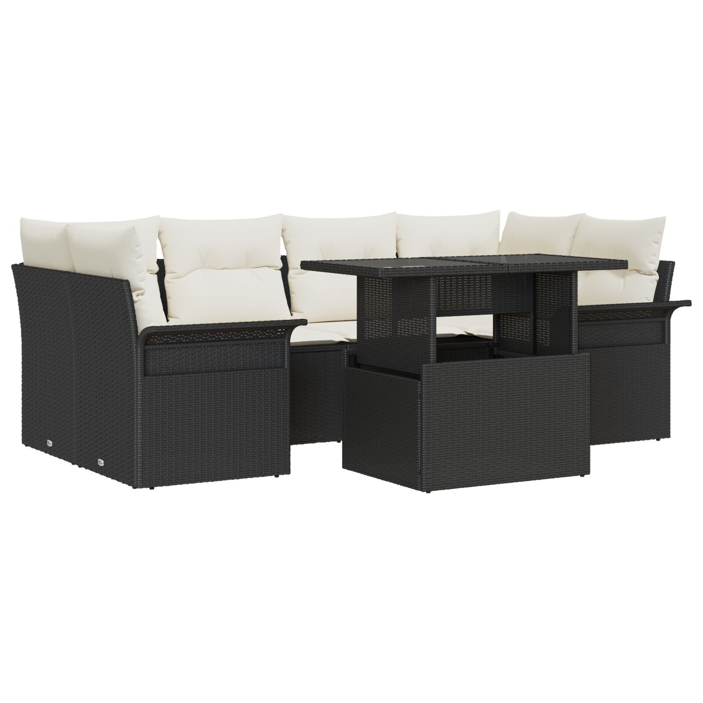 7-Delige Tuin Sofa Set Met Kussens Zwart Poly Rattan