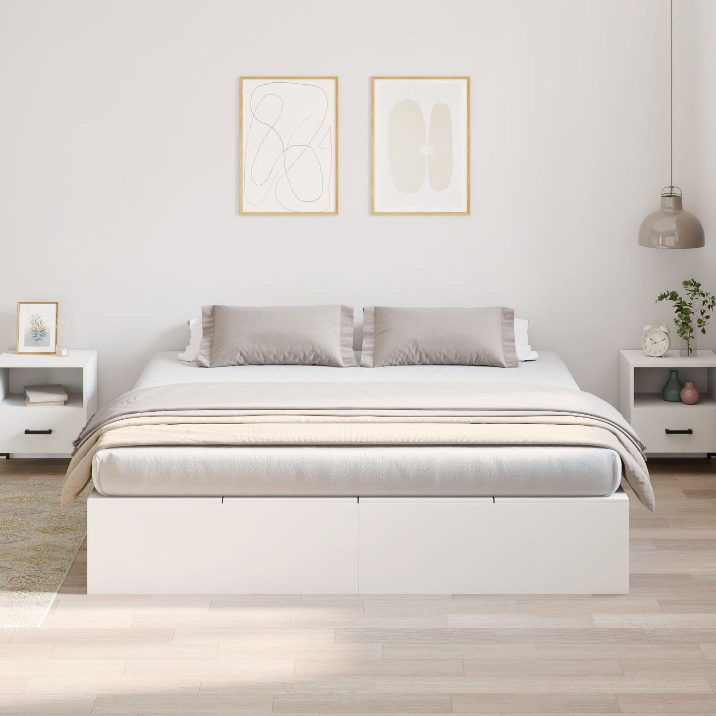 Bedframe Hout Kingsize Opbergbedframe Rechthoekig Wit 200 x 200 cm