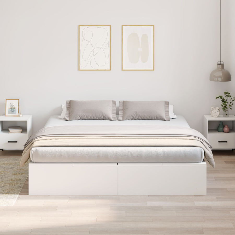 Bedframe Hout Kingsize Opbergbedframe Rechthoekig Wit 200 x 200 cm