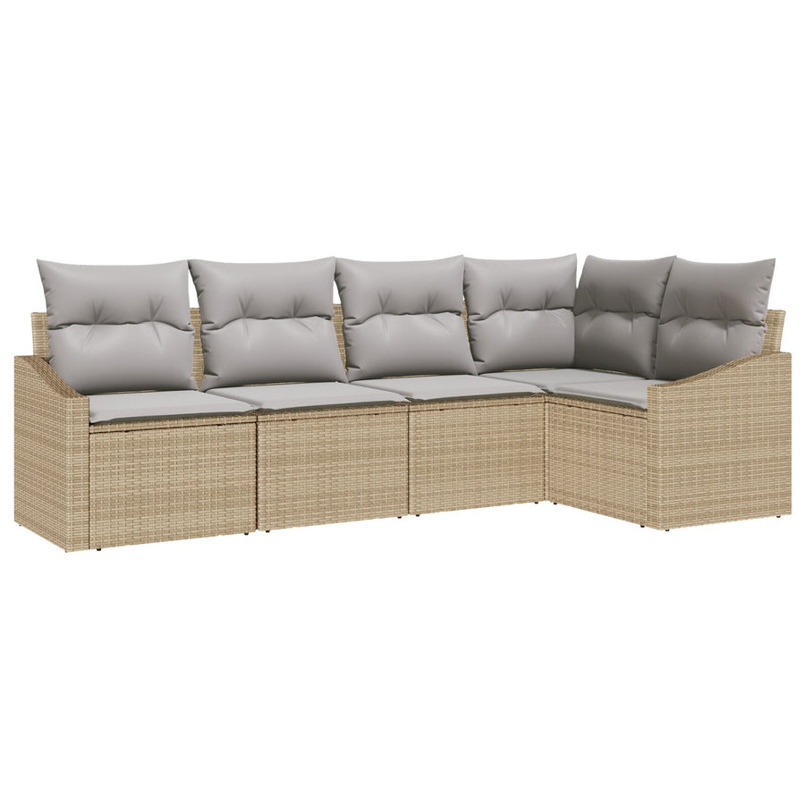 Tuin Sofa Set Set Van 5 Beige Riet Buitensofa Anders Moderne
