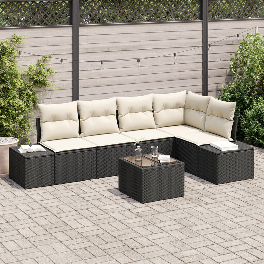 5-Delige Tuin Sofa Set Met Kussens Bruin Poly Rattan Zwart en wit met tafel