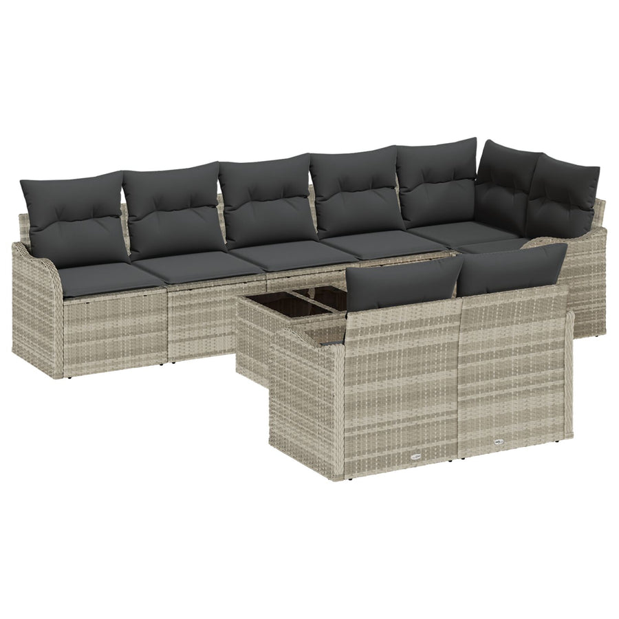 9-delige Tuin Sofa Set met Kussens Grijs Poly Riet, vidaXL 2-zits Tuin Sofa met Kussens Lichtgrijs Poly Riet