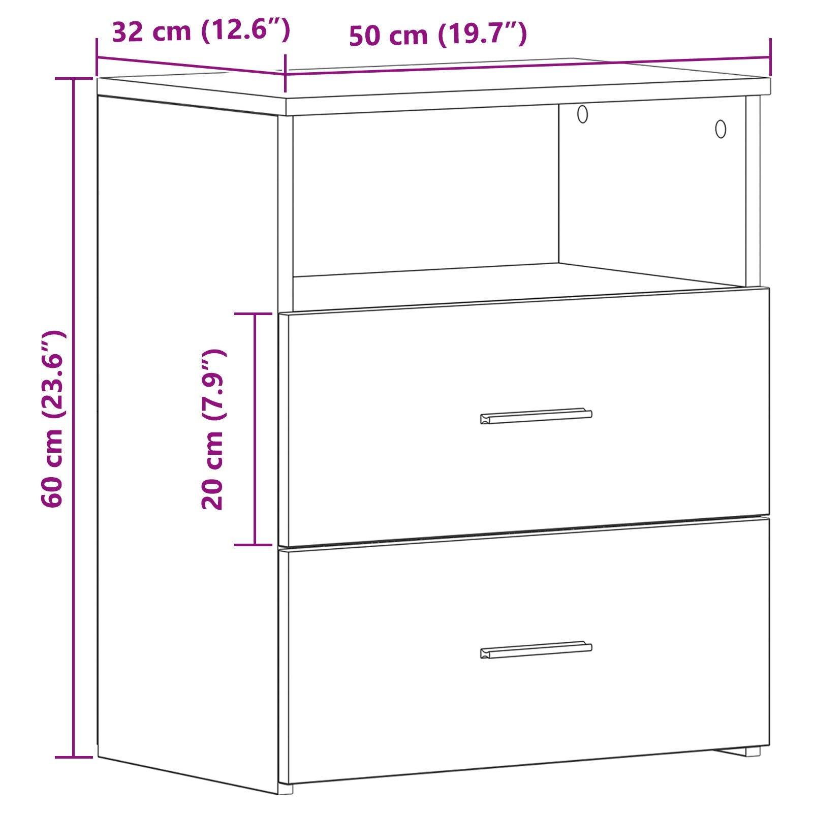 Nachtkastjes 2 Stuks Zwart Eiken 50X32X60Cm Bewerkt Hout