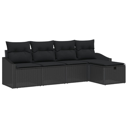 5-Delige Tuin Sofa Set Met Kussens Zwart Poly Rattan Wit