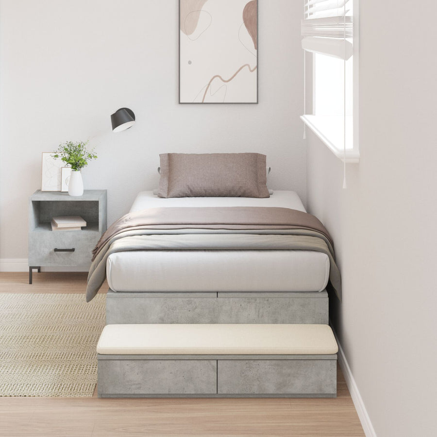 Opbergbedframe Beton Grijs Bewerkt Hout 236.5 X 100 X 31.5 Cm Artisanaal Eiken