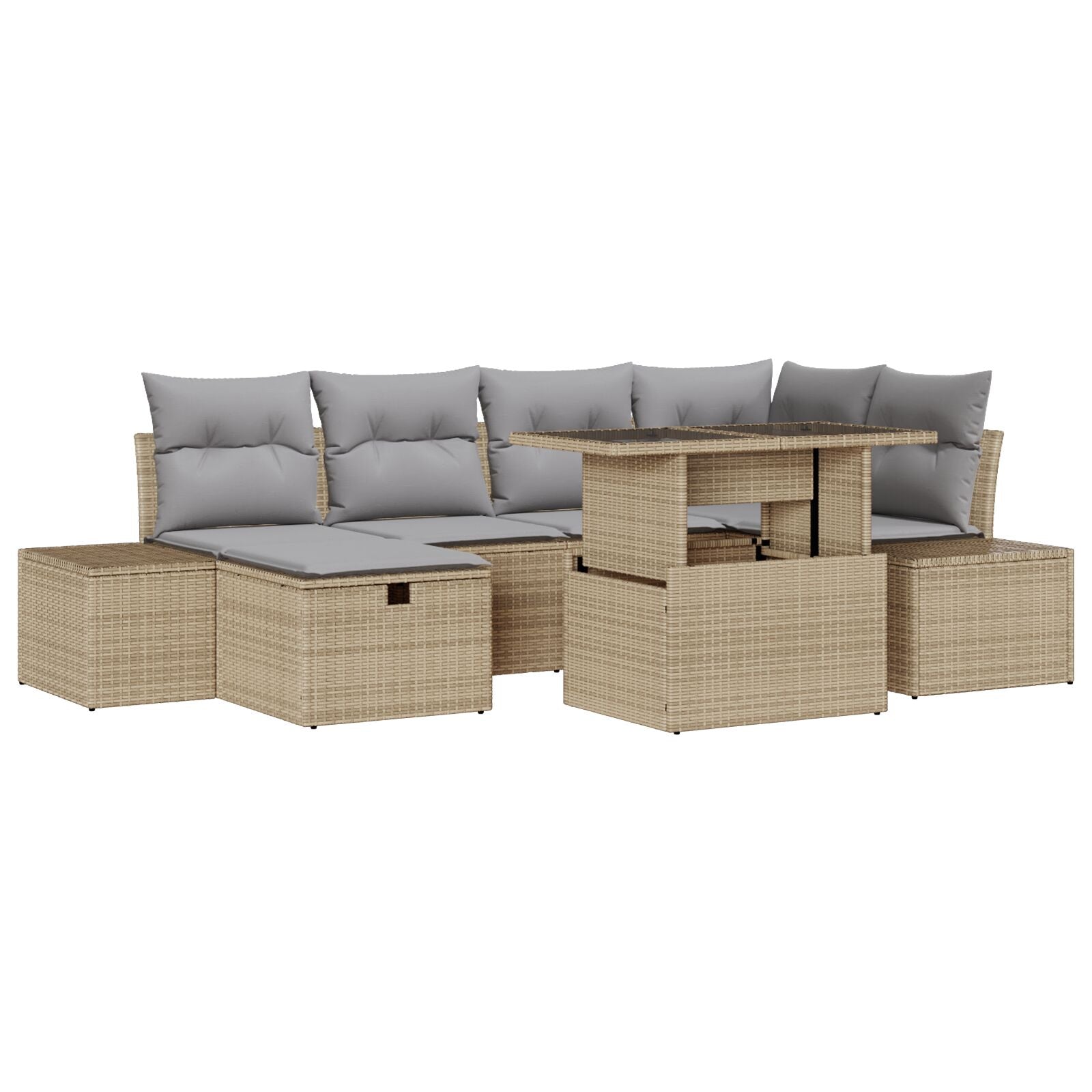 7-Delige Tuin Bank Set Met Kussens Beige Poly Rattan
