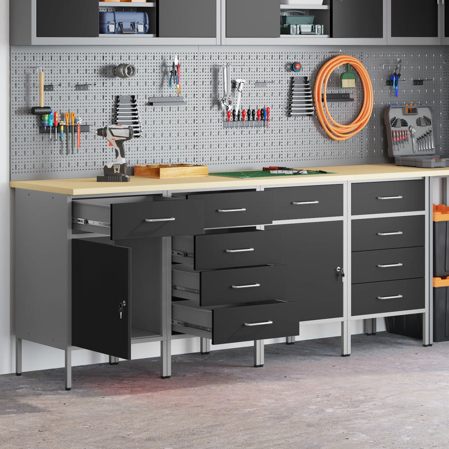 4-Delige Werkkast Set En Grijs Gelaagd Hout En Staal 4x (2x84/2x85 cm) Zwart 4x kast