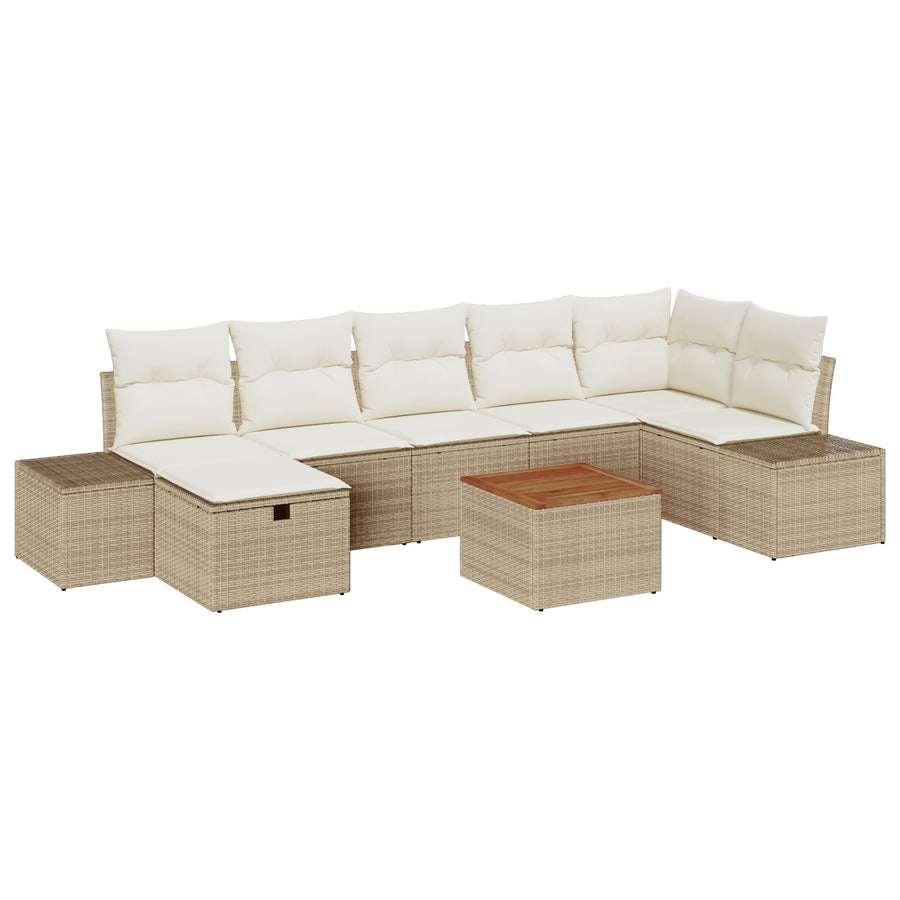 Tuin Sofa Set Set Van 8 Beige Riet, Polyester Tuin Hoeksofa Wit