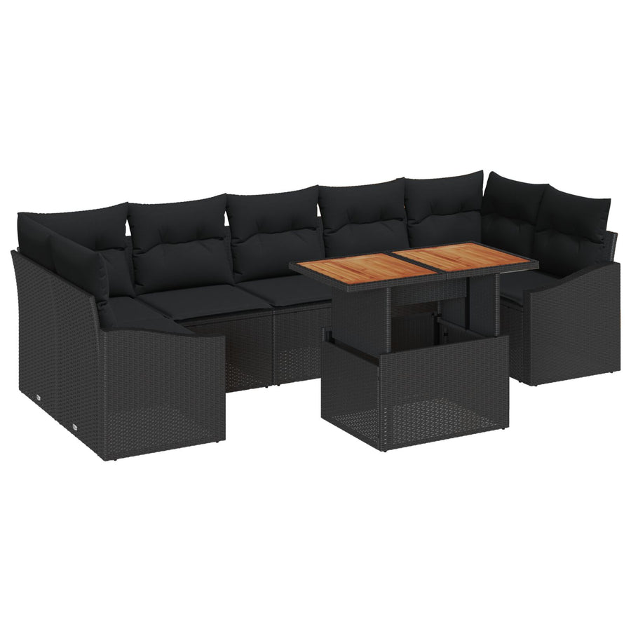 Tuinsofa Set Set Van 8 Zwart Rattan, Hout Tuinsofa Set
