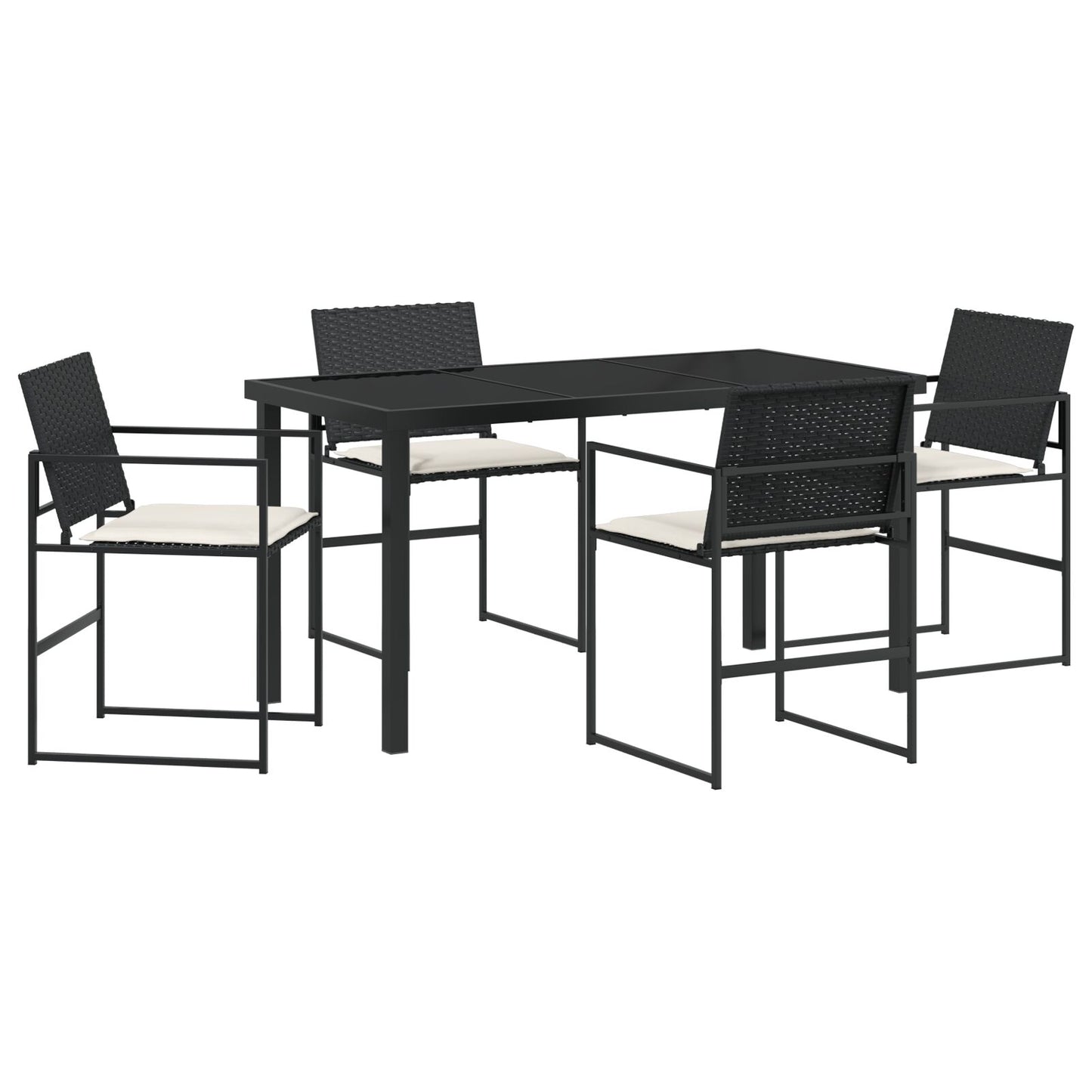 5-Delig Tuin Eetset Met Kussens Zwart Poly Rattan