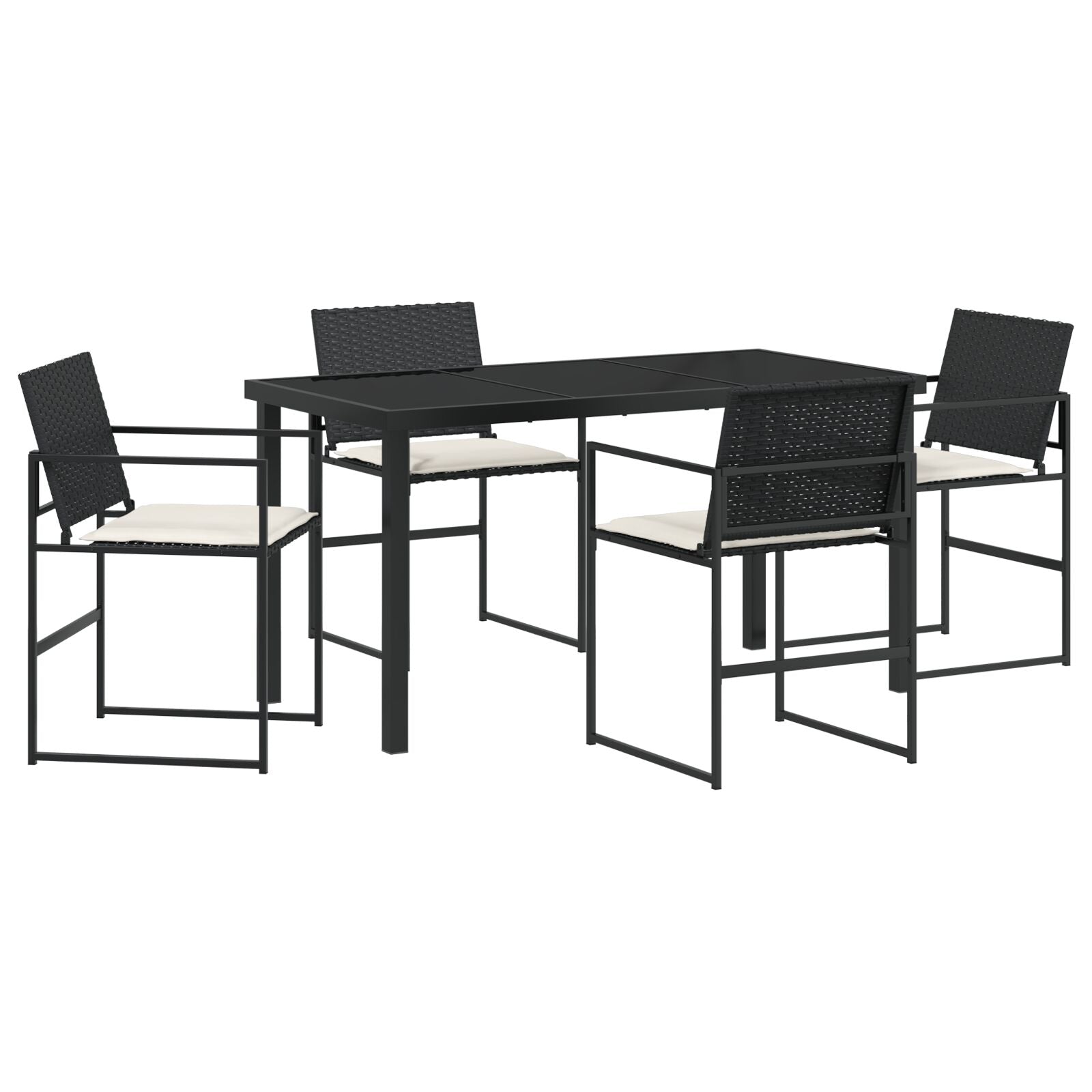 5-Delig Tuin Eetset Met Kussens Zwart Poly Rattan