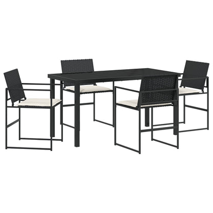 5-Delig Tuin Eetset Met Kussens Zwart Poly Rattan