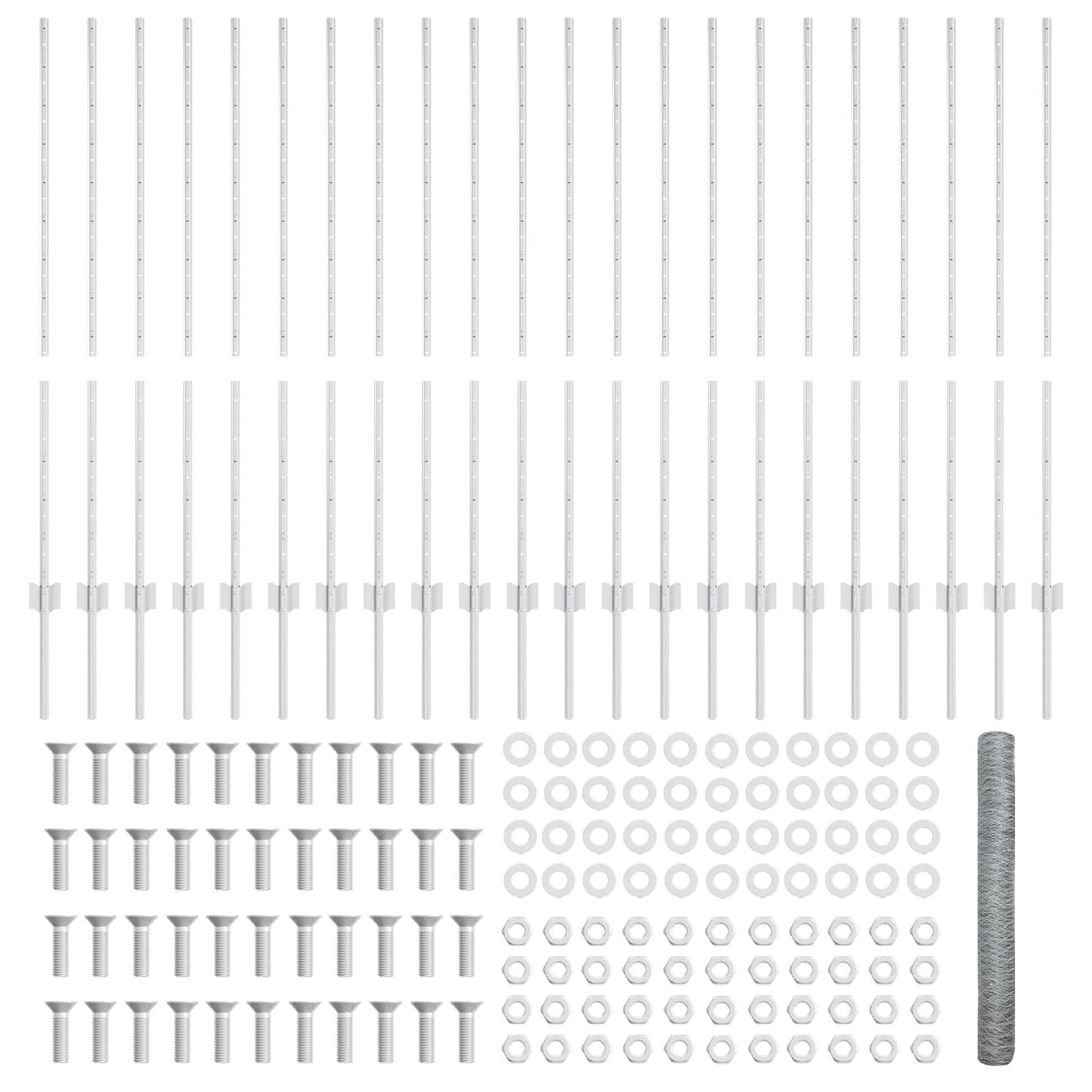 Hekpalen 22 St U-Channel 120 Cm Gegalvaniseerd Staal,  Zeshoekig Hek 1.2X50 M Gegalvaniseerd Staal