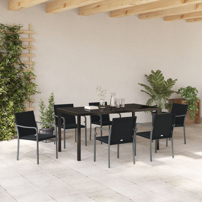 7-Delige Tuinset Met Kussens Poly Rattan 6-Zitplaats Zwart 160 cm