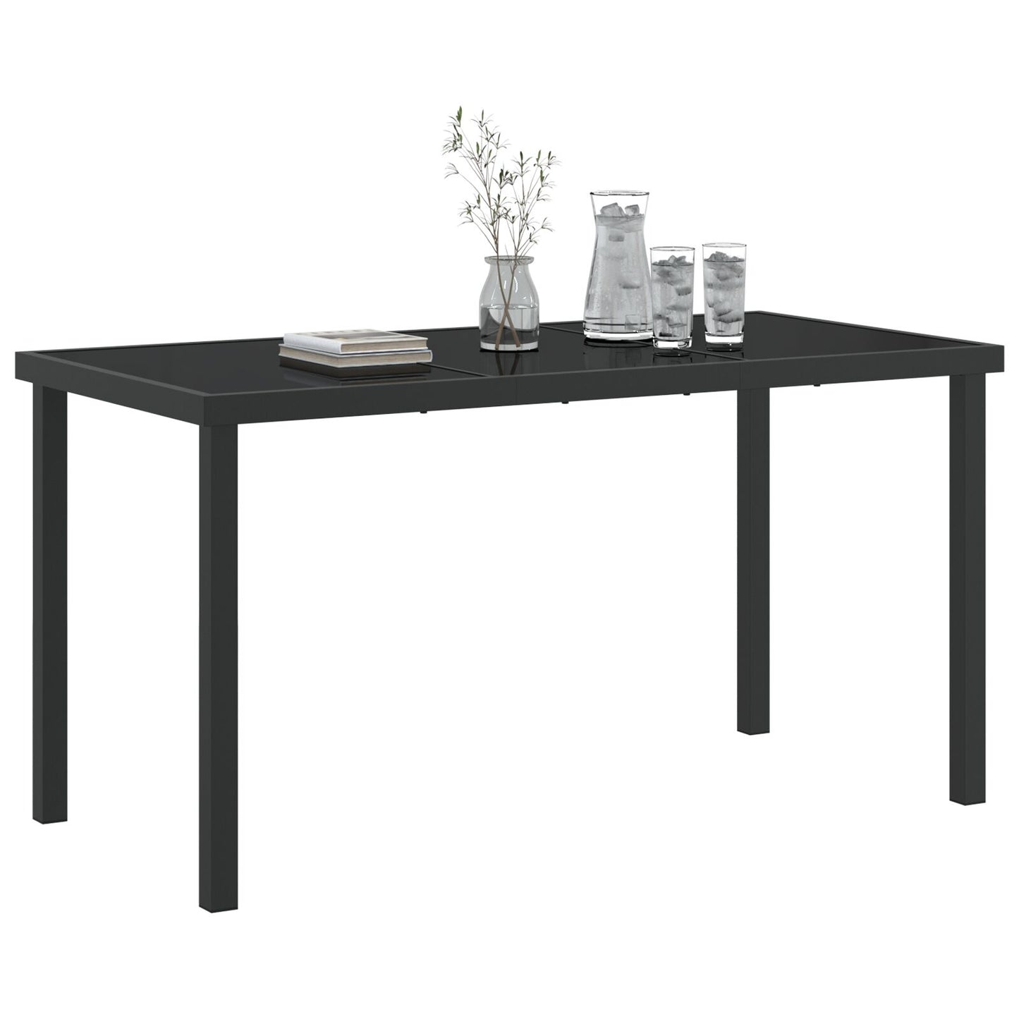 Tuin Tafel Zwart 140X80X73 Cm Veiligheidsglas 140 x 70 x 73 cm