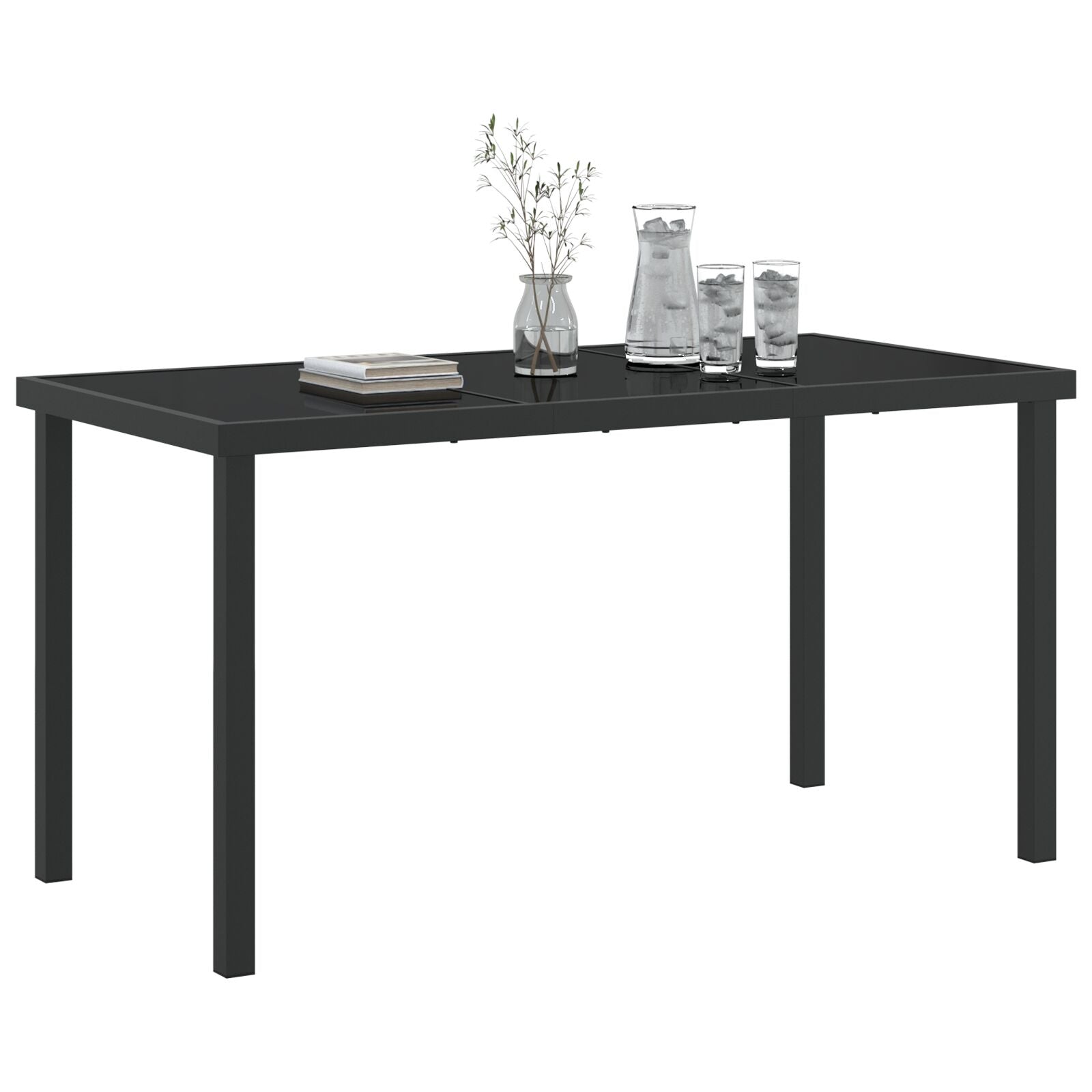 Tuin Tafel Zwart 140X80X73 Cm Veiligheidsglas 140 x 70 x 73 cm