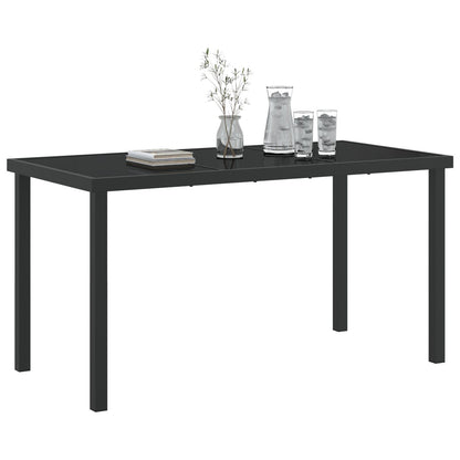 Tuin Tafel Zwart 140X80X73 Cm Veiligheidsglas 140 x 70 x 73 cm