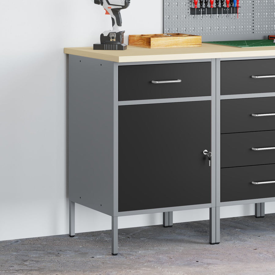 Werkplaatskast 50X55X84 Cm Staal Zwart en grijs Werkplaatskast met 1 lade en 1 deur