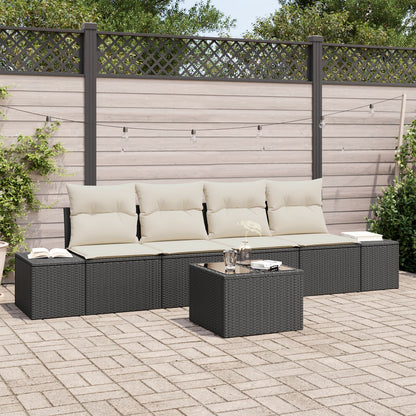 5-Delige Tuin Sofa Set Met Kussens Zwart Poly Rattan