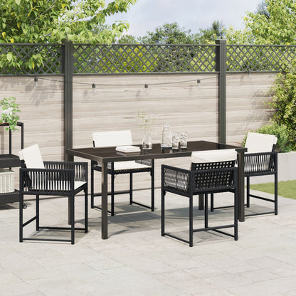 5-Delige Tuin Eetset Met Kussens Zwart Poly Rattan