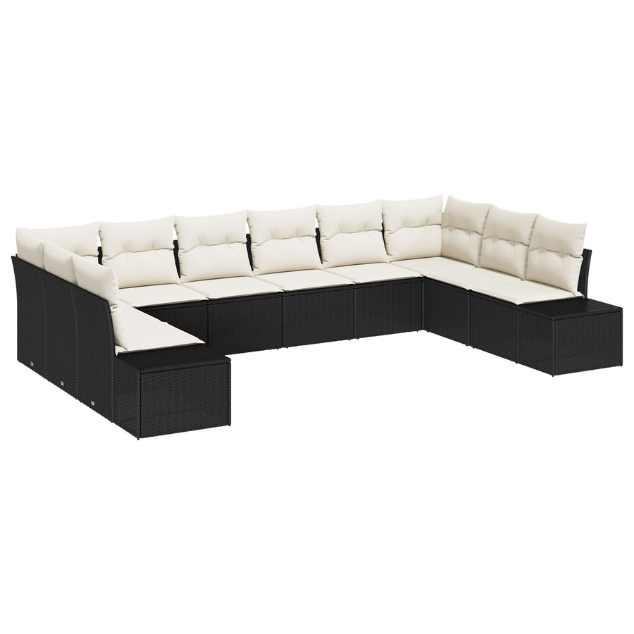 10-Delige Tuinbankset Met Kussens Poly Rattan Zwart en Crème zonder tafel