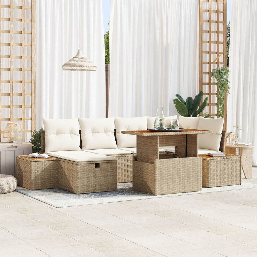 7 Delige Tuin Sofa Set Met Kussens Beige Poly Rattan