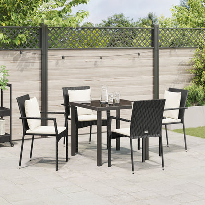 5-Delige Tuin Eetset Met Kussens - Zwart Poly Rattan