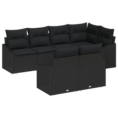 Tuinsofaset 7 Delig Zwart Synthetisch Riet, Polyester Kussens