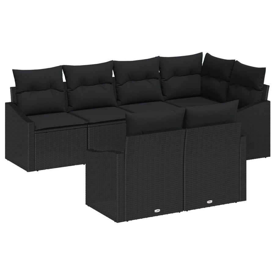 Tuinsofaset 7 Delig Zwart Synthetisch Riet, Polyester Kussens