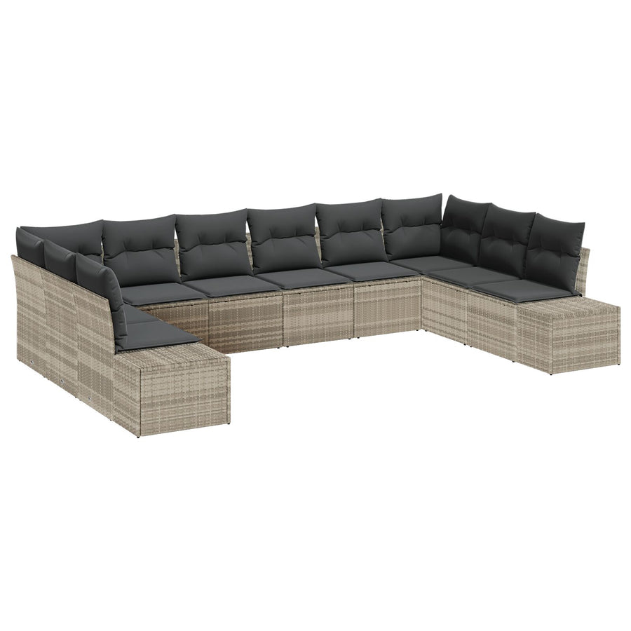 10-Delige Tuin Sofa Set Met Kussens Poly Rattan Lichtgrijs zonder tafel
