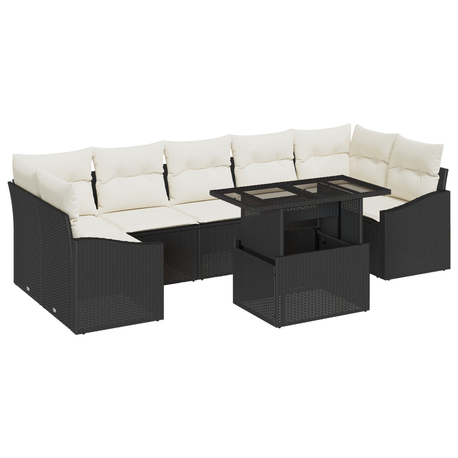 Tuinbankset Set Van 8 Zwart Rattan, Polyester Buitentafel