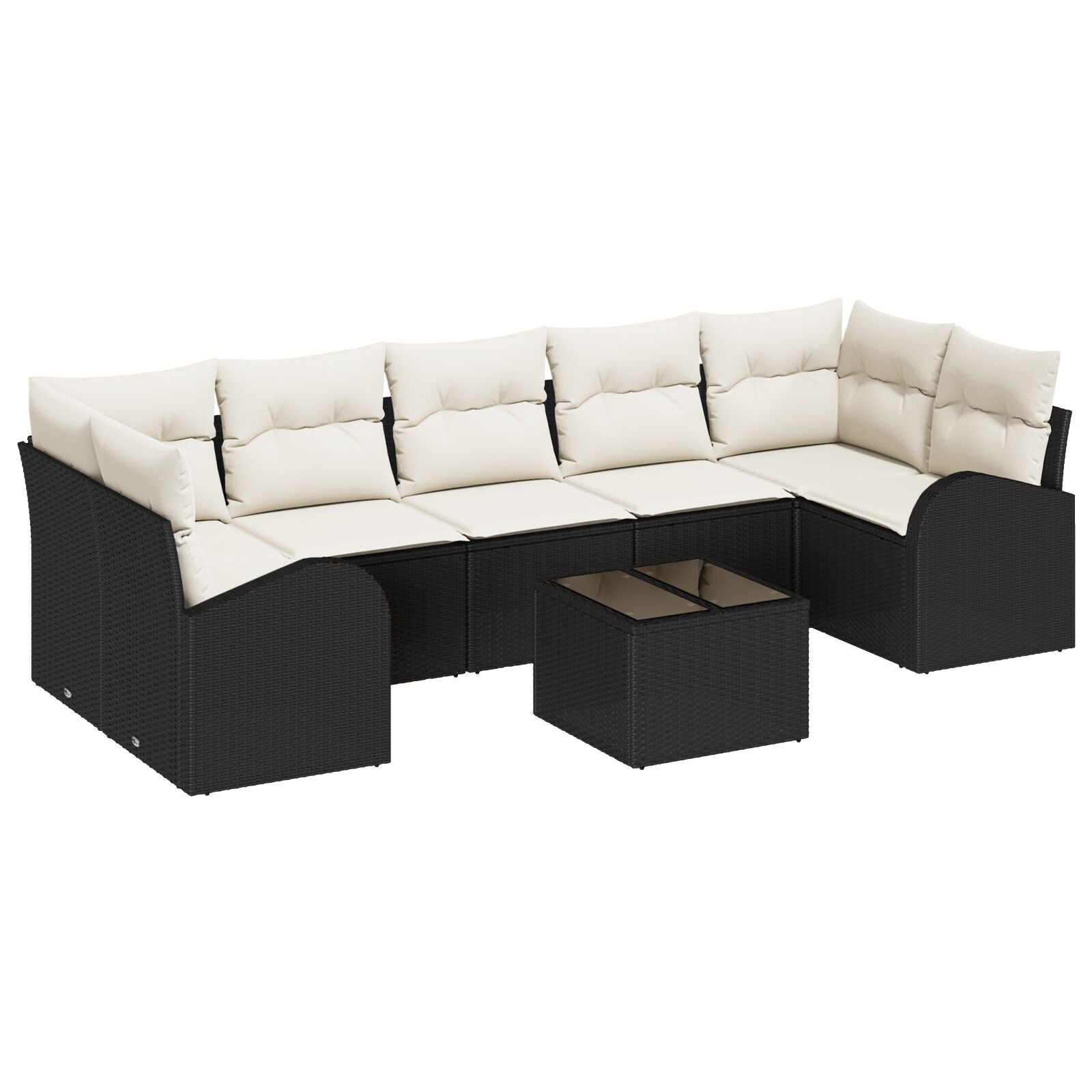 8-Delige Tuinbankset Met Kussens Zwart Poly Rattan
