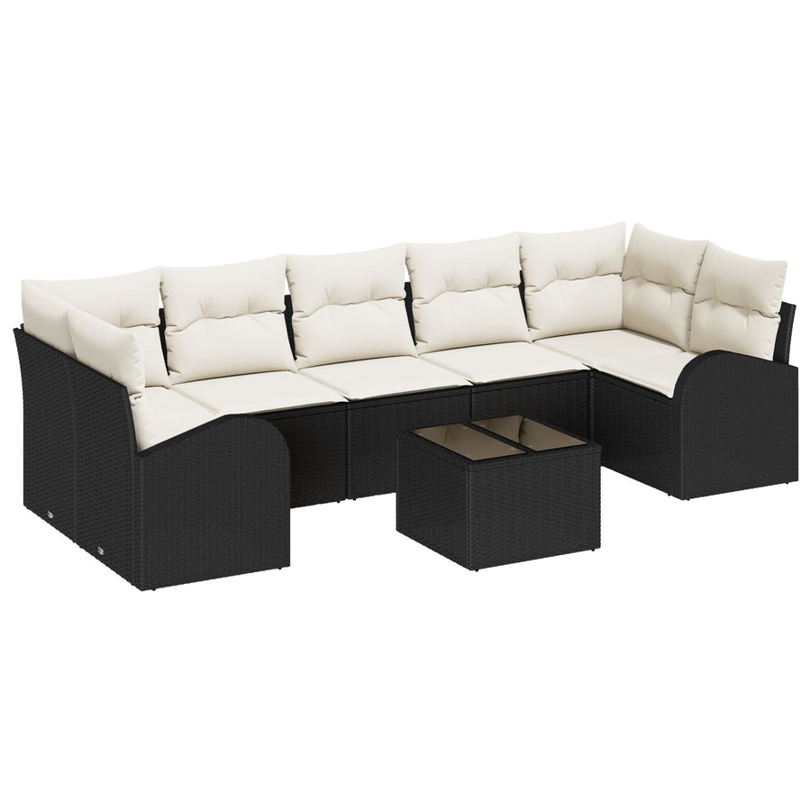 8-Delige Tuinbankset Met Kussens Zwart Poly Rattan