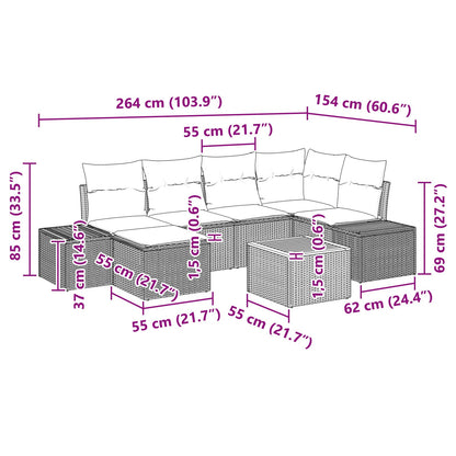 7-Delige Tuin Sofa Set Met Kussens Zwart Poly Rattan Acacia