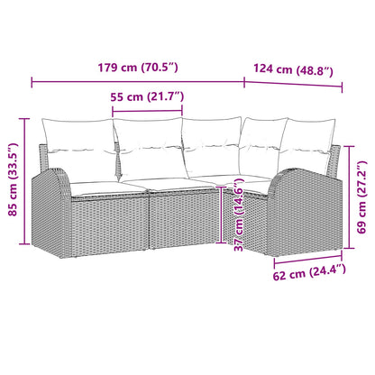 4-Delige Tuin Sofa Set Met Kussens Poly Rattan Beige en grijs zonder tafel