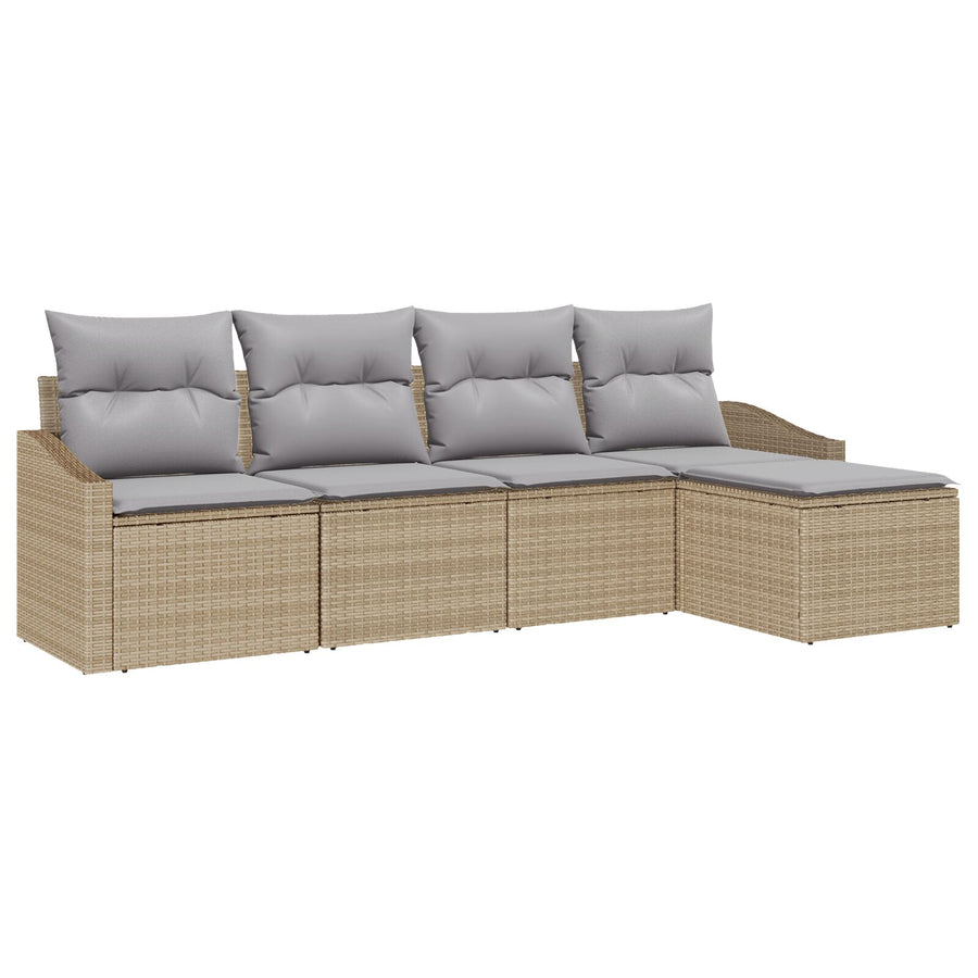 5-Delige Tuinbankset Met Kussens Beige Poly Riet