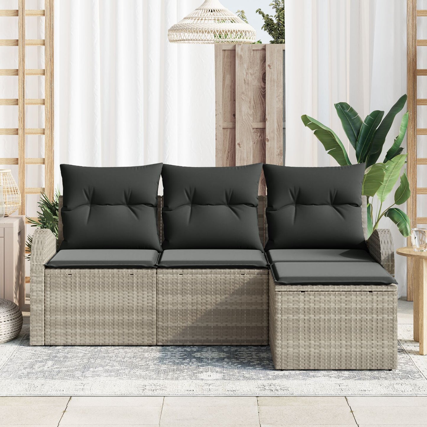 4-Delige Tuinsofa Set Met Kussens Lichtgrijs Poly Rattan