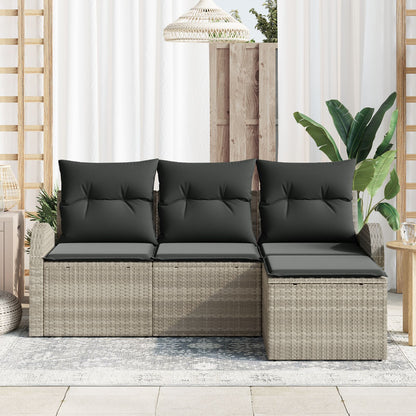 4-Delige Tuinsofa Set Met Kussens Lichtgrijs Poly Rattan