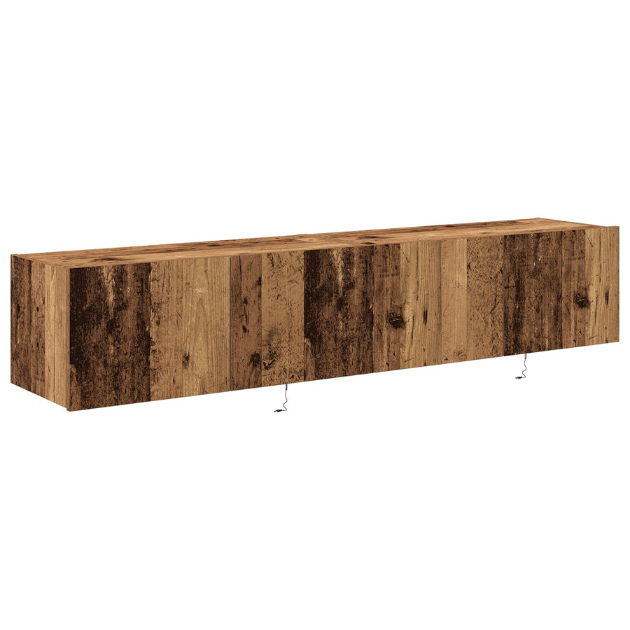 Tv Wandkasten Met Led Verlichting 2 Stuks Oude Hout 80X35X31 Cm
