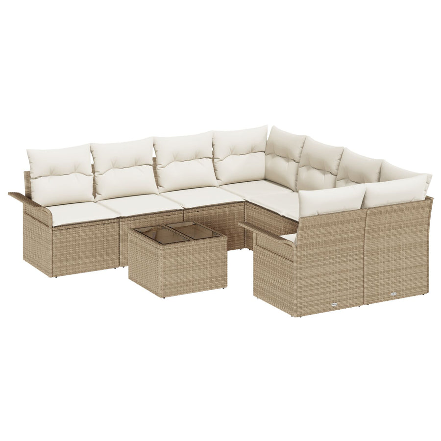 9-Delige Tuinsalonset Met Kussens Beige Poly Rattan