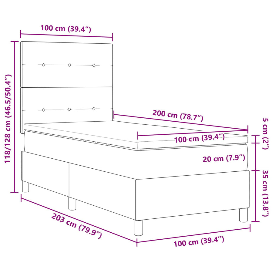 Boxspringbed Met Matras Lichtgrijs 100X200 Cm Fluweel Blauw
