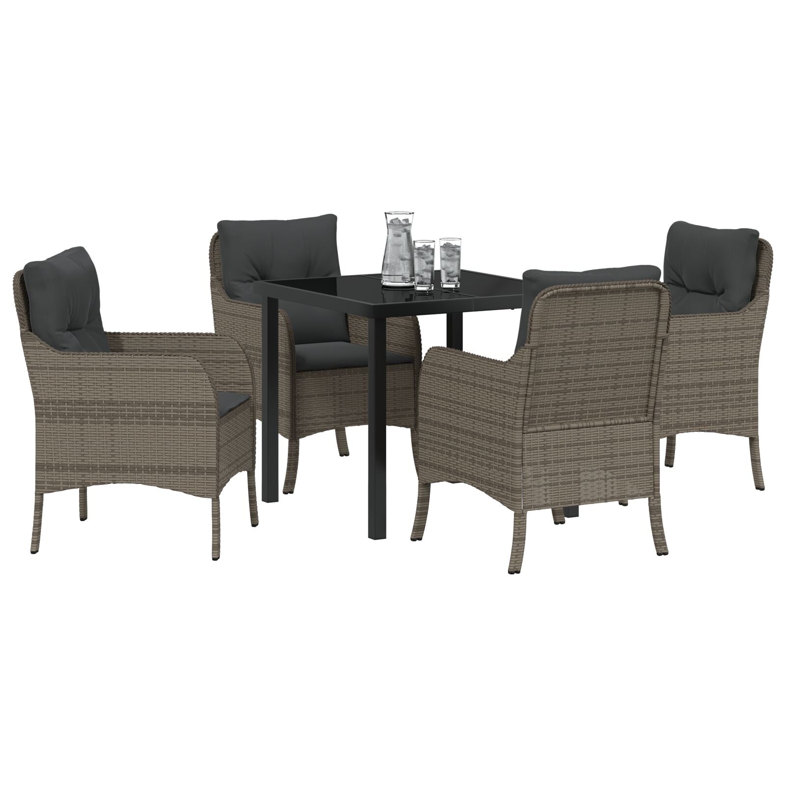 5-Delige Tuin Eetset Met Kussens Grijs Poly Rattan
