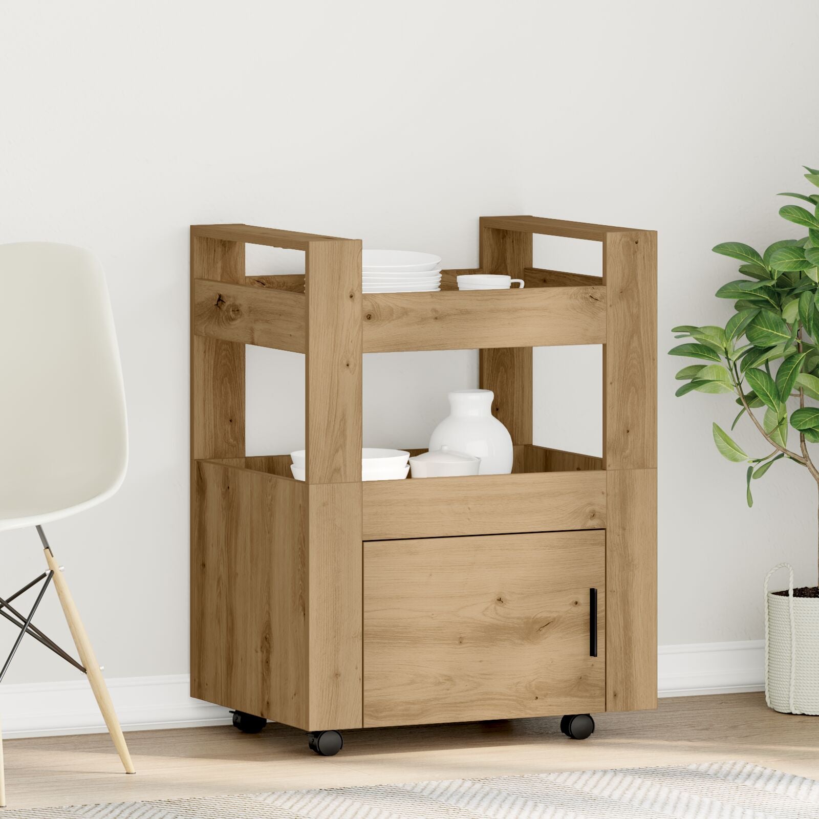 Keuken Trolley 60X45X80 Cm Bewerkt Hout Artisan eiken