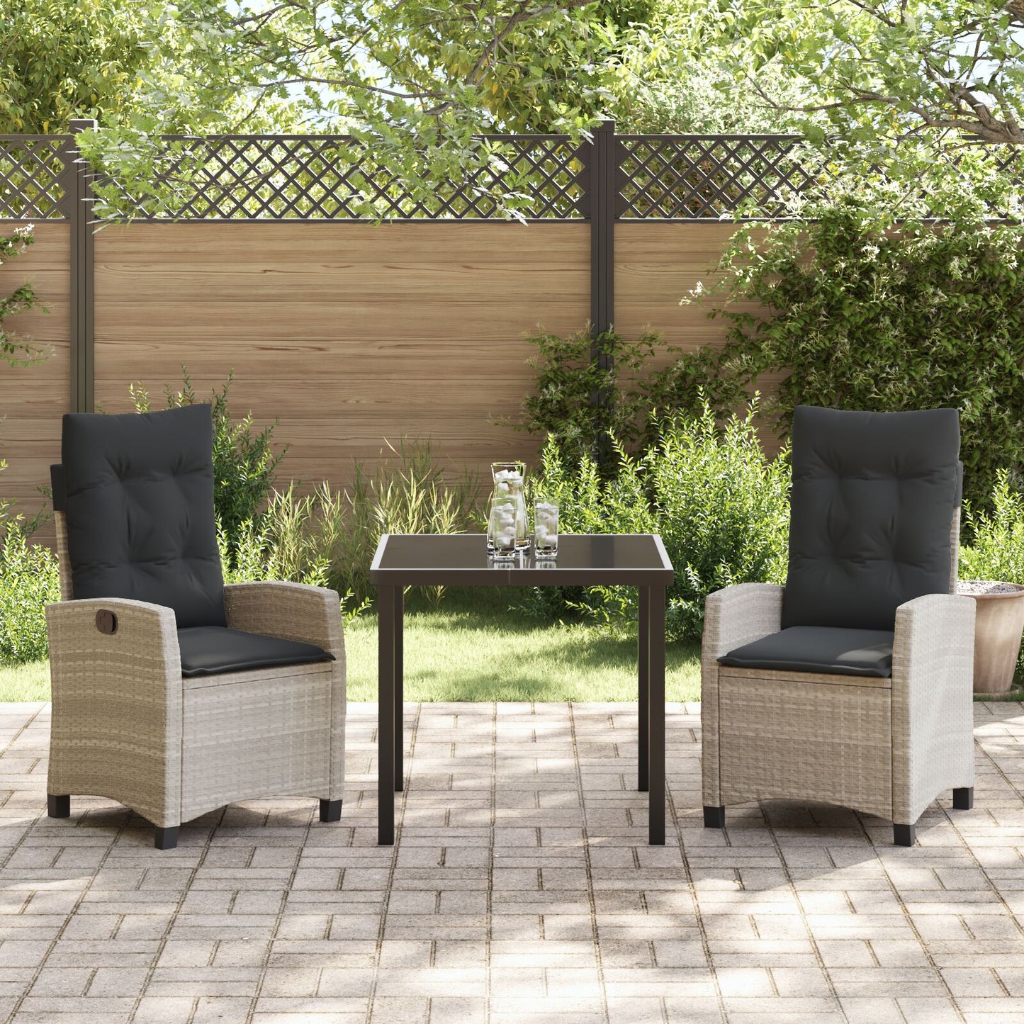 3-Delige Tuin Dining Set Met Kussens Lichtgrijs Poly Rattan