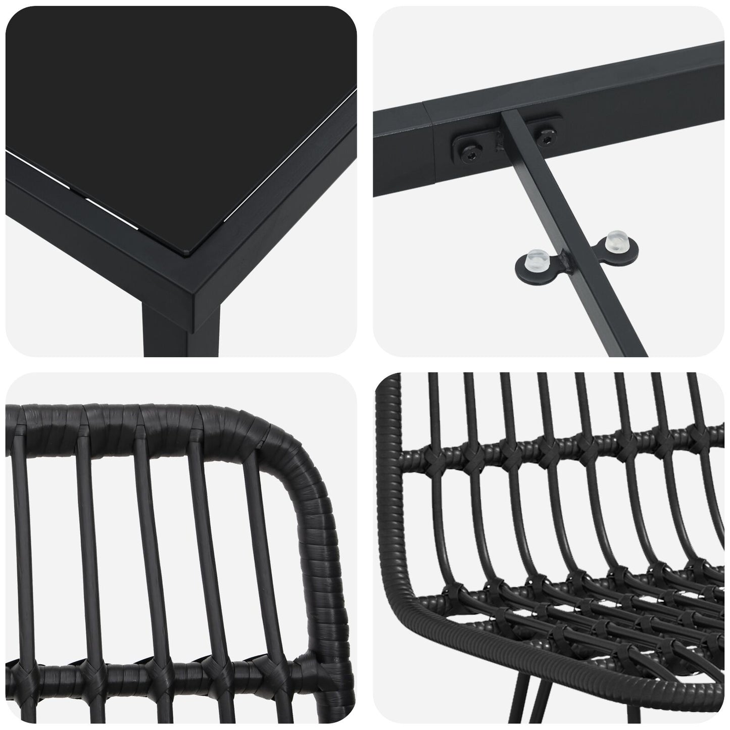 3-Delige Tuin Eettafel Set Zwarte Poly Rattan
