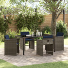 Garden dining set with cushion 5 pcs Grey poly rattan